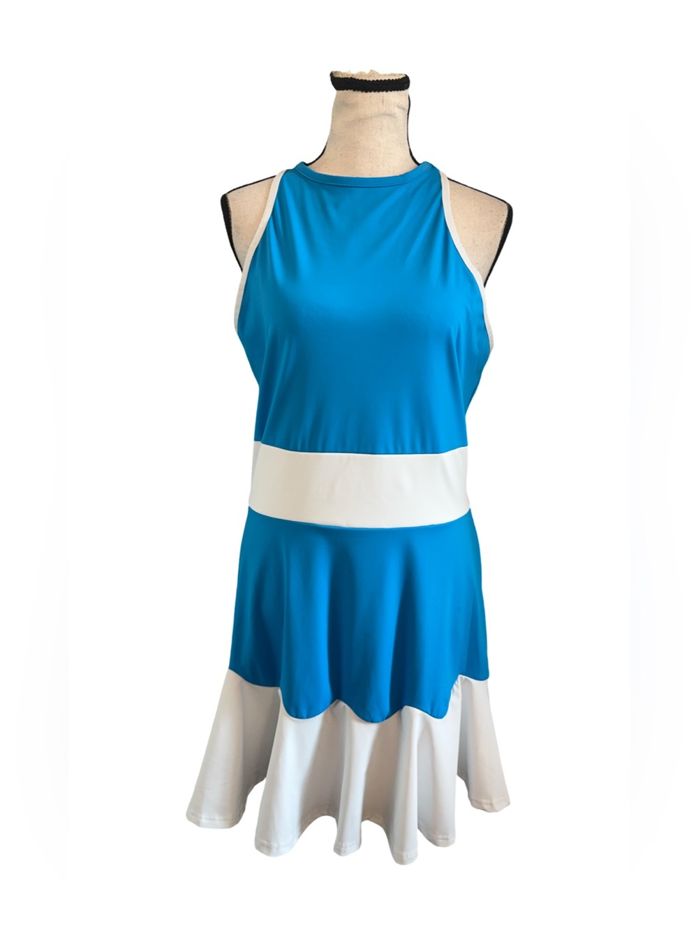NWT OYROSY Blue White Color Block Sleeveless Midi Dress Tennis Resort L